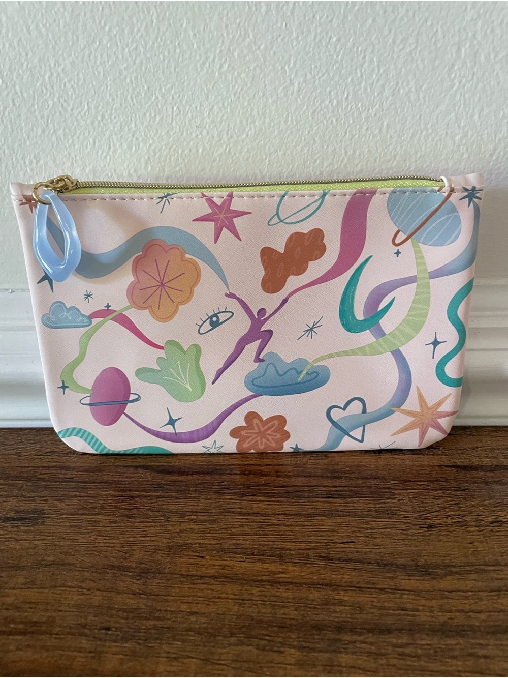 Ipsy Pink Illustrated Cosmetic Pouch with Multicolor Print
